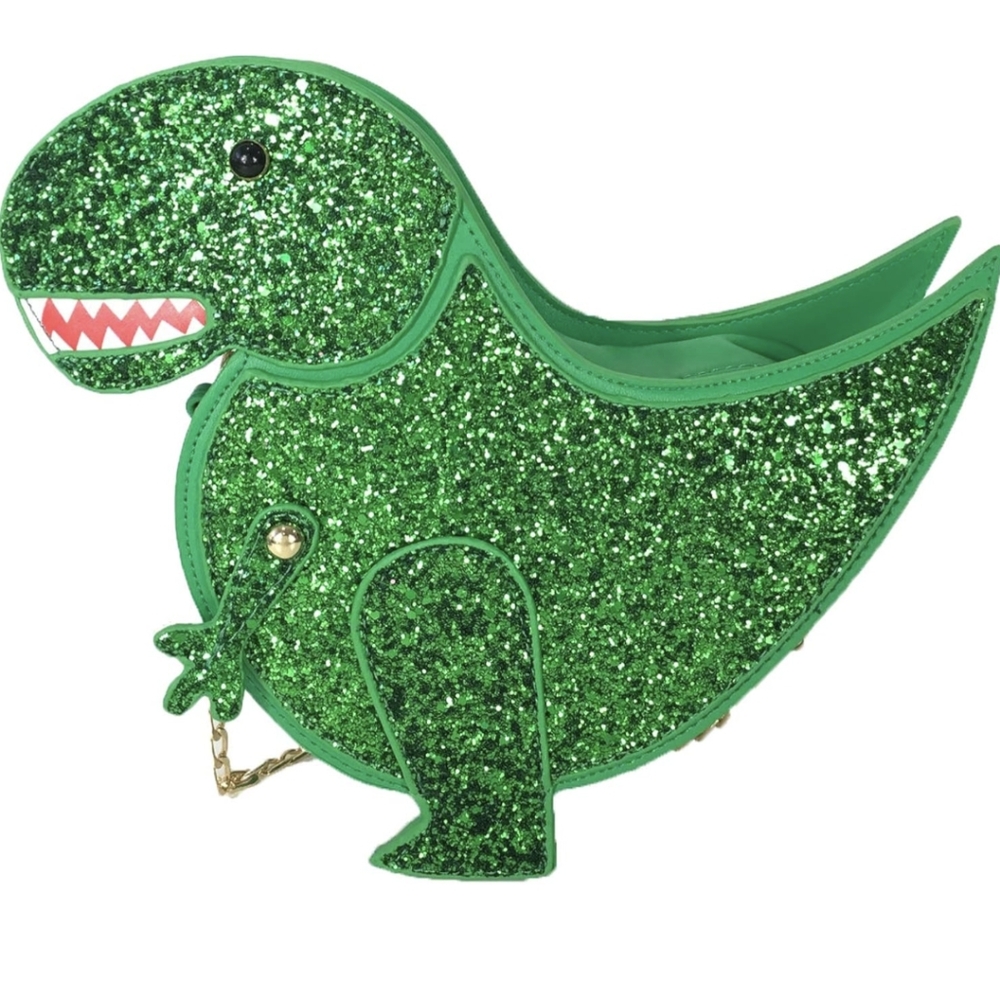 Fashion Culture Dinosaurs Rule T Rex Glitter Dino Crossbody, Green